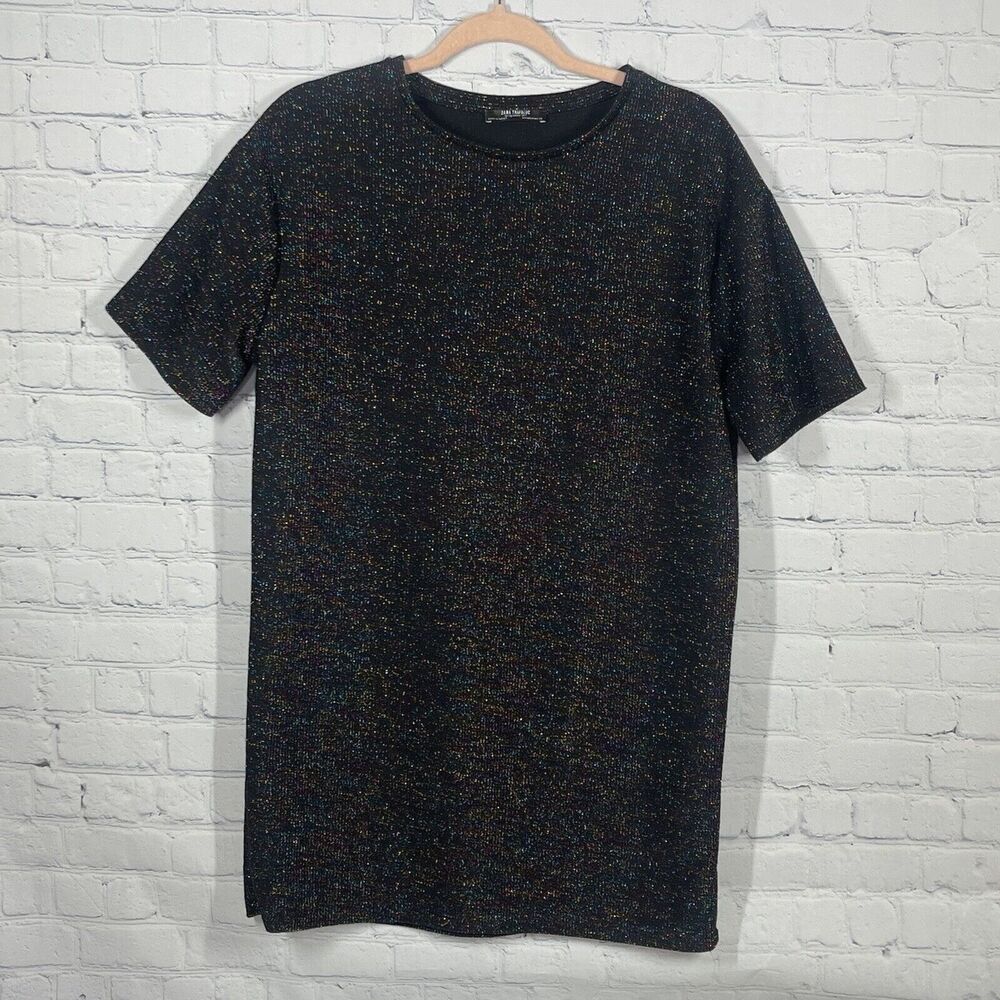 Zara Trafaluc Women Medium Black Gold Shiny Metallic Oversized Shirt Futuristic